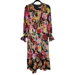 DALIA MACPHEE Floral Maxi Dress L Chiffon Long Sleeve